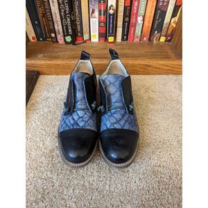 FREEBIRD by steven Melina heeled mule blue and black leather excellent condition